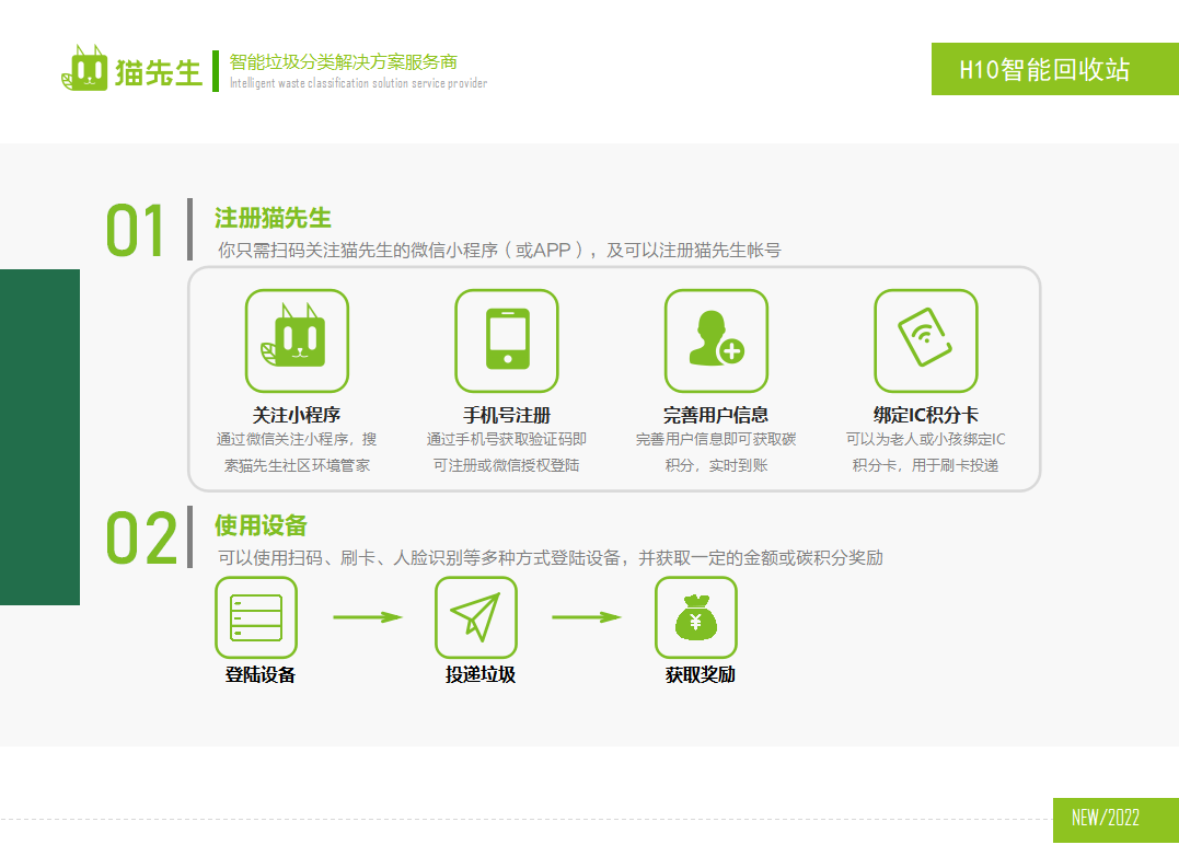 貓先生智能再生資源回收站，廢舊物資回收站，智能再生資源回收箱使用流程，社區(qū)垃圾分類站生產(chǎn)廠家